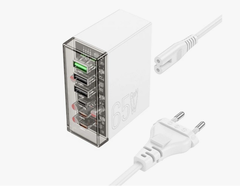 Сетевое зарядное устройство Hoco N36 Fuerza six-ports PD 65W (3USB+3Type-C: 5V max 3A) Белый