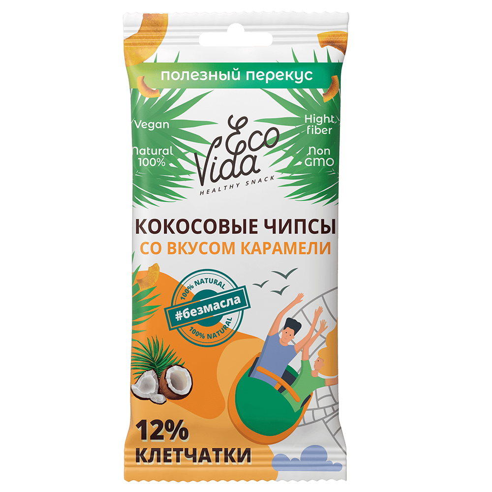 Кокосовые чипсы со вкусом карамели EcoVida 15 г