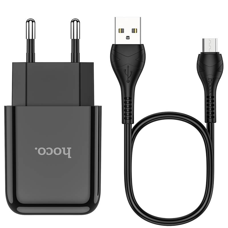 Адаптер питания Hoco N2 Vigour single port charger с кабелем MicroUSB (USB: 5V max 2.1A) Черный