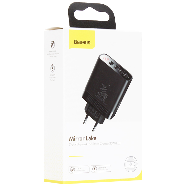 Адаптер питания Baseus Mirror Lake 30W Digital Display 4 USB EU (4USB: 5V 2.4A Max) CCJMHB-B01 Черный