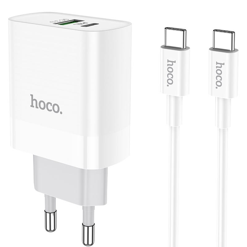 Адаптер питания Hoco C80A Rapido PD+QC 3.0 charger с кабелем Type-C to Type-C (USB: 5V max 3.1A/ 20Вт) Белый