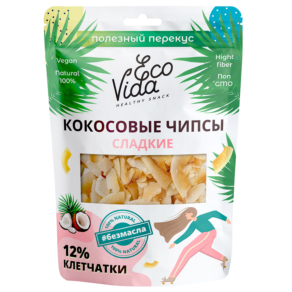 Кокосовые чипсы сладкие EcoVida, 75 г