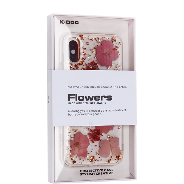 Чехол-накладка силиконовая KZDOO Flowers TPU+Dried Flowers+Lucite для Iphone XS Max (6.5") Розовая