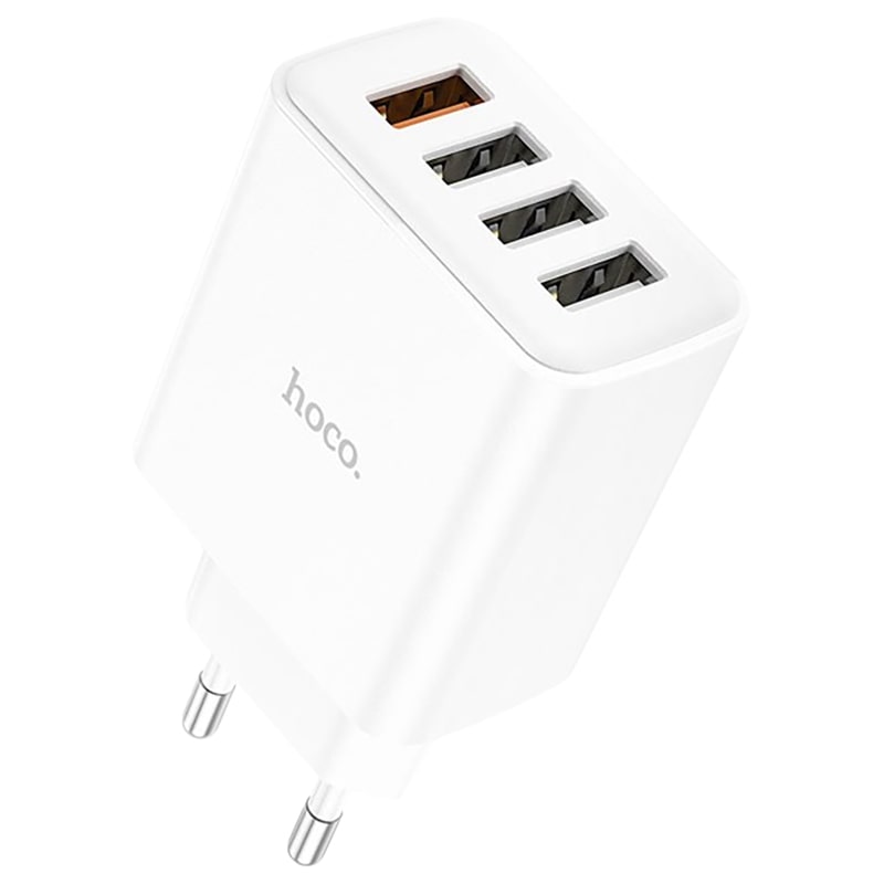 Адаптер питания Hoco C102A Fuerza QC3.0 fast charger 18W (4USB: 5V max 3.0A) Белый