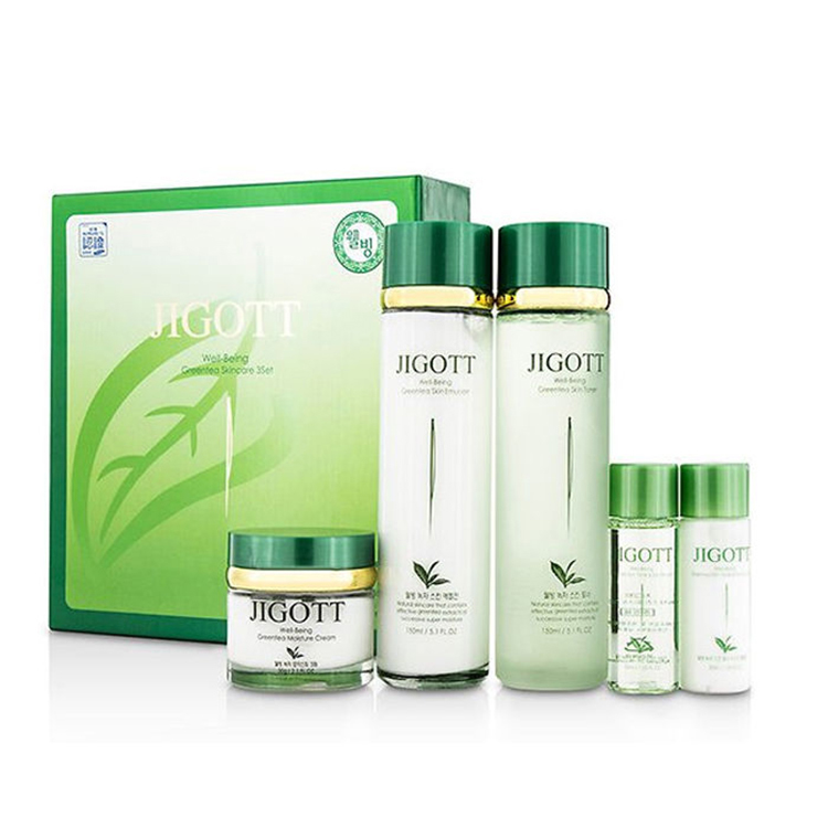 JIGOTT WELL-BEING GREEN TEA SKIN CARE 3SET Набор: Увлажняющий тонер для лица с экстрактом зелёного чая, Увлажняющая эмульсия для лица  с экстрактом зе