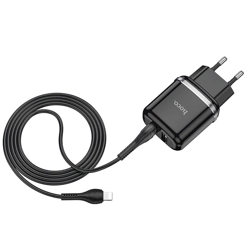 Адаптер питания Hoco N4 Aspiring dual port charger с кабелем Lightning (2USB: 5V max 2.4A) Черный