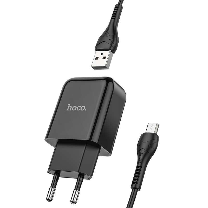 Адаптер питания Hoco N2 Vigour single port charger с кабелем MicroUSB (USB: 5V max 2.1A) Черный