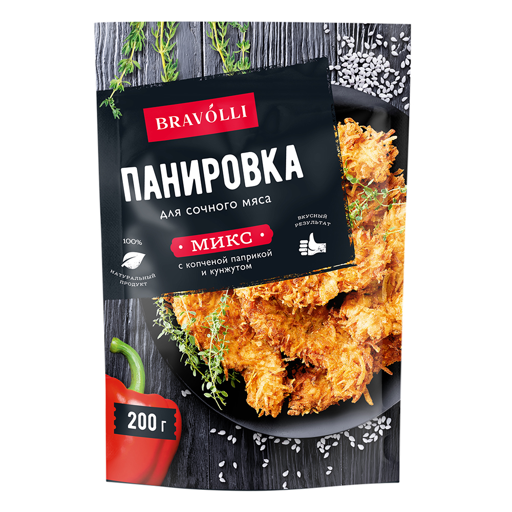 Панировка для сочного мяса с копченой паприкой и кунжутом Bravolli! 200 г