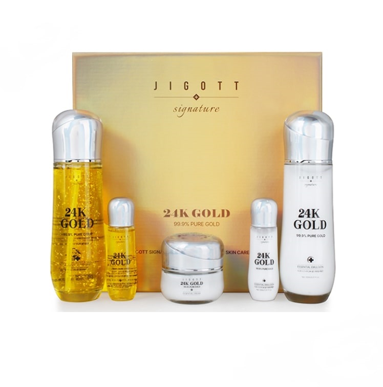 Jigott Signature 24K Gold Essential Skin Care 3Set Набор: Тонер для лица с частицами коллоидного золота, Эмульсия для лица с с частицами коллоидного з