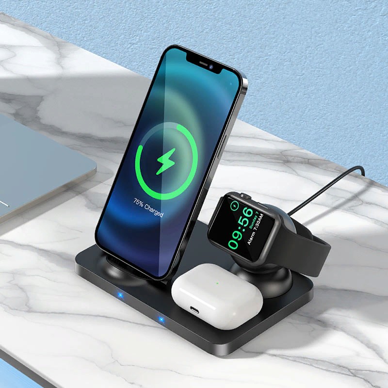 Беспроводное зарядное устройство Hoco 3в1 (CW-33) для Apple iPhone/ Watch/ Air Pods 15W Черный