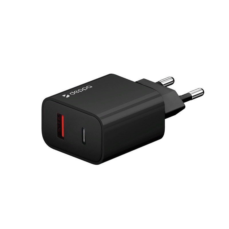 Адаптер питания Deppa USB Power Delivery+QC 3.0 30Вт D-11421 (Type-C+USB: 5В/ 3А, 9В/ 2А, 12В/ 1.5А) Черный