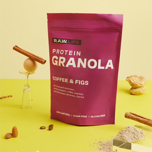 Гранола протеиновая "PROTEIN GRANOLA COFFEE & FIGS" Raw Life 220 г