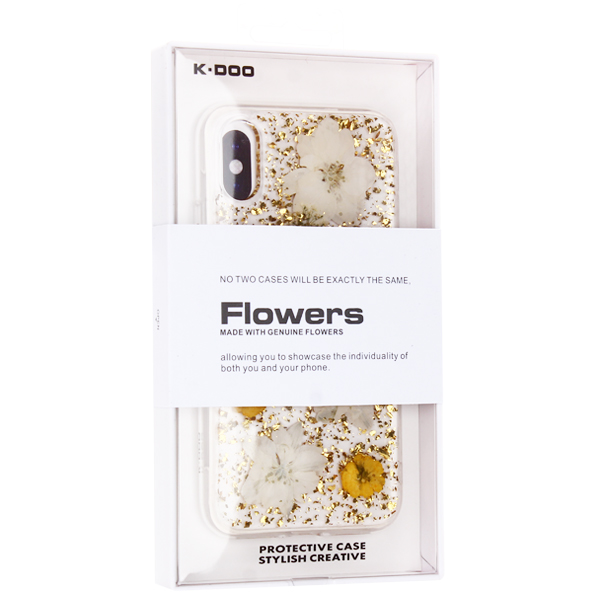 Чехол-накладка силиконовая KZDOO Flowers TPU+Dried Flowers+Lucite для Iphone XS Max (6.5") Желтая