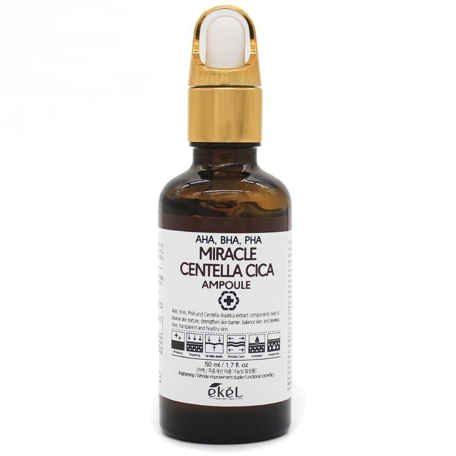 Ekel Miracle Centella Cica Ampoule AHA/BHA/PHA Brown Сыворотка для лица с кислотами и экстрактом центеллы азиатской