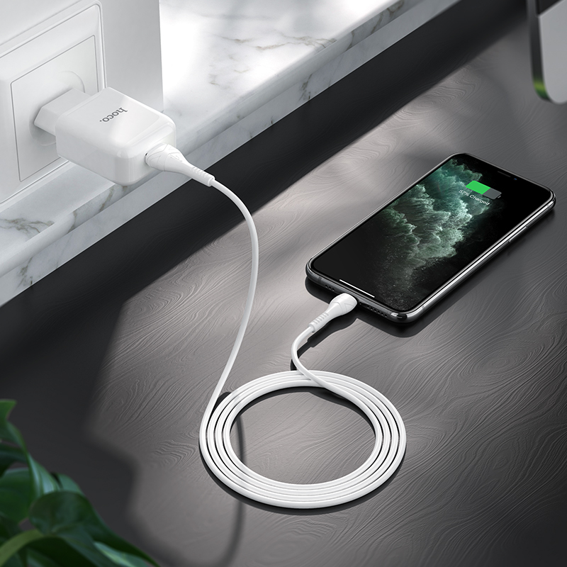 Адаптер питания Hoco N2 Vigour single port charger с кабелем Lightning (USB: 5V max 2.1A) Белый