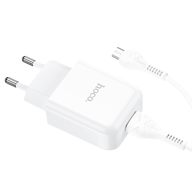 Адаптер питания Hoco N2 Vigour single port charger с кабелем MicroUSB (USB: 5V max 2.1A) Белый