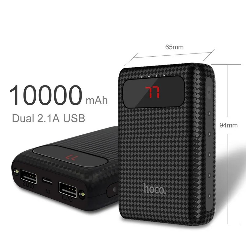 Аккумулятор внешний универсальный Hoco B20-10000 mAh Mige Power Bank (2USB: 5V-2.1A) Black Черный