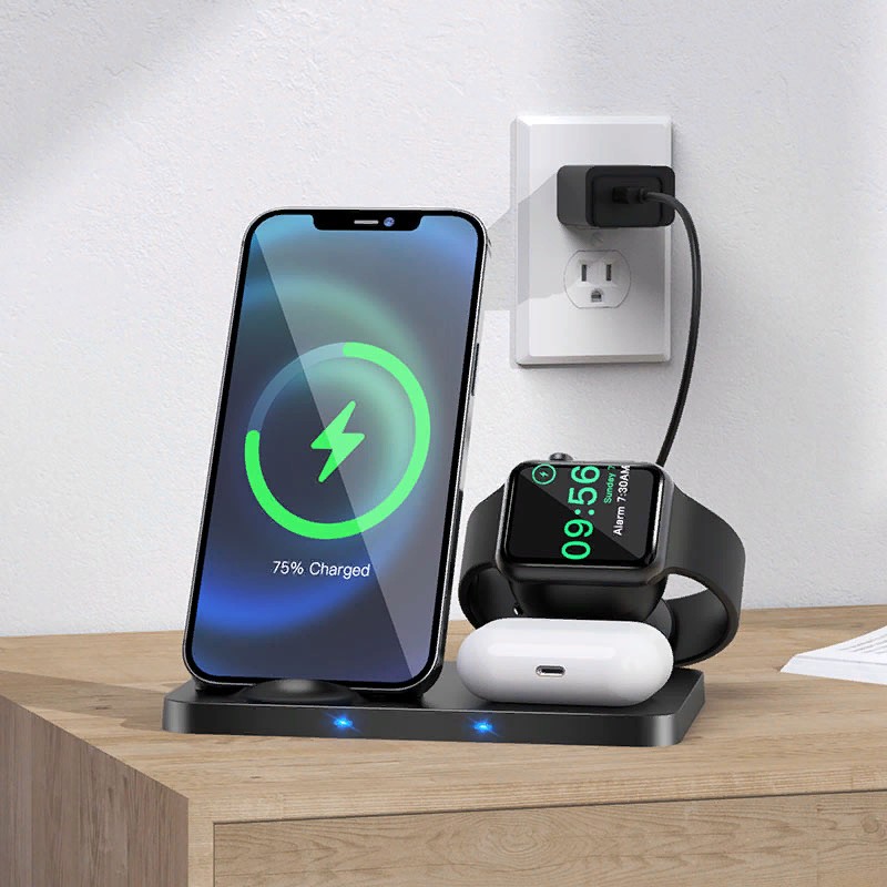 Беспроводное зарядное устройство Hoco 3в1 (CW-33) для Apple iPhone/ Watch/ Air Pods 15W Черный