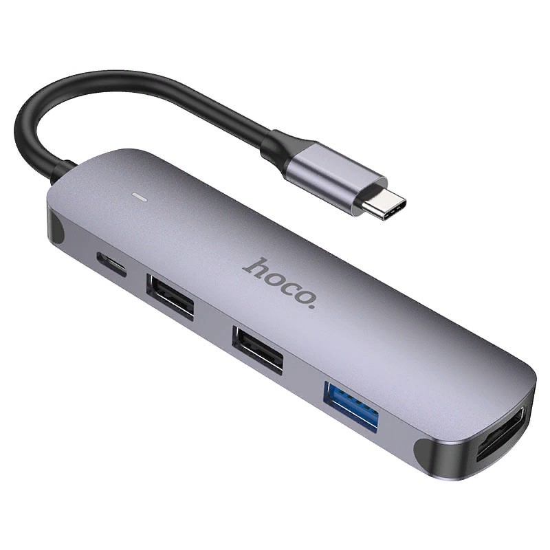 Переходник Hoco HB27 Type-C multifunction adapter PD, USB3.0, 2хUSB2.0, HDMI, 4К при 30 Гц, 60W, для MacBook Графитовый