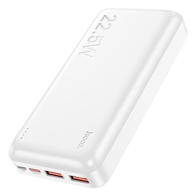 Аккумулятор внешний универсальный Hoco J101А 20000 mAh Astute PD22.5W+QC3.0 power bank (2USB:5V-4.5A/ Type-C: 5V-2.4A) Белый