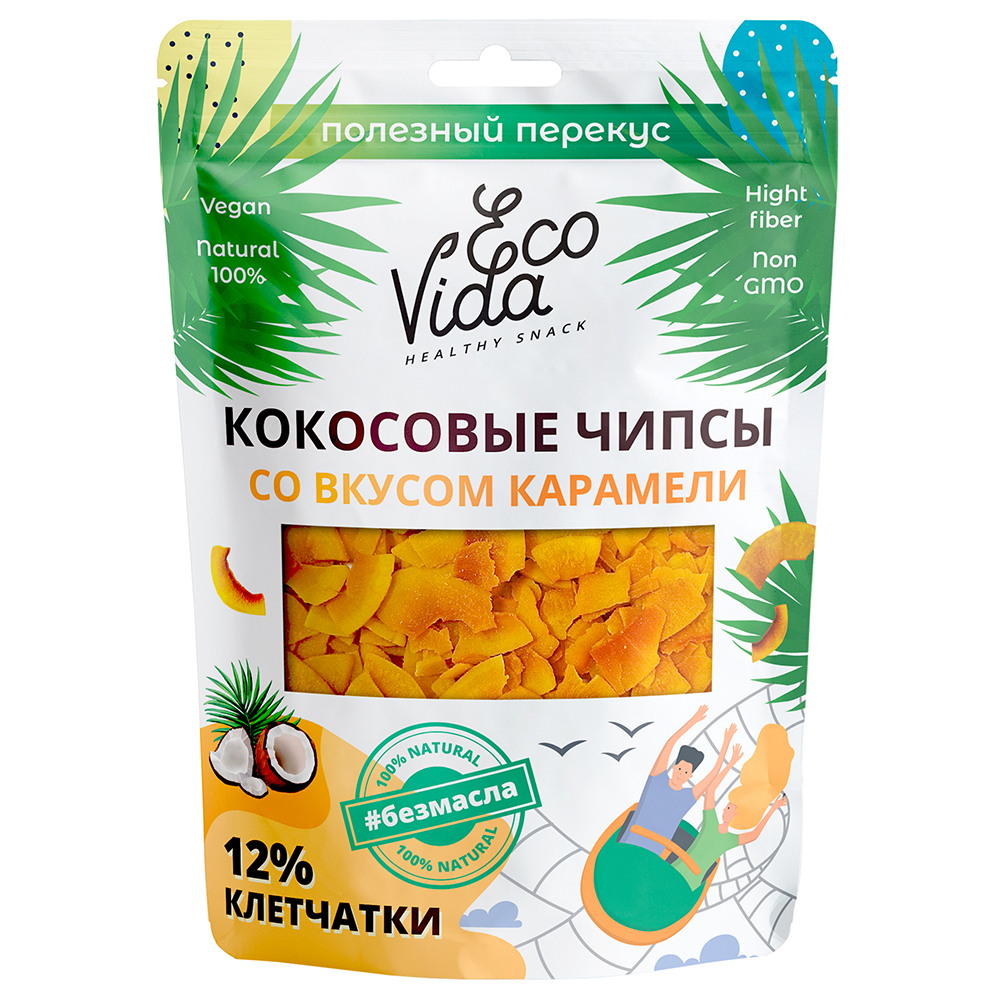 Кокосовые чипсы со вкусом карамели EcoVida 75 г