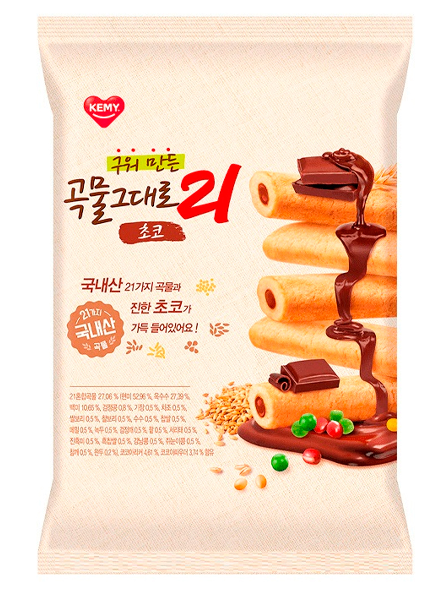 KAMY Premium Baked Grain Crispy Roll 21 Chocolate Трубочки 21 злак шоколад 50г