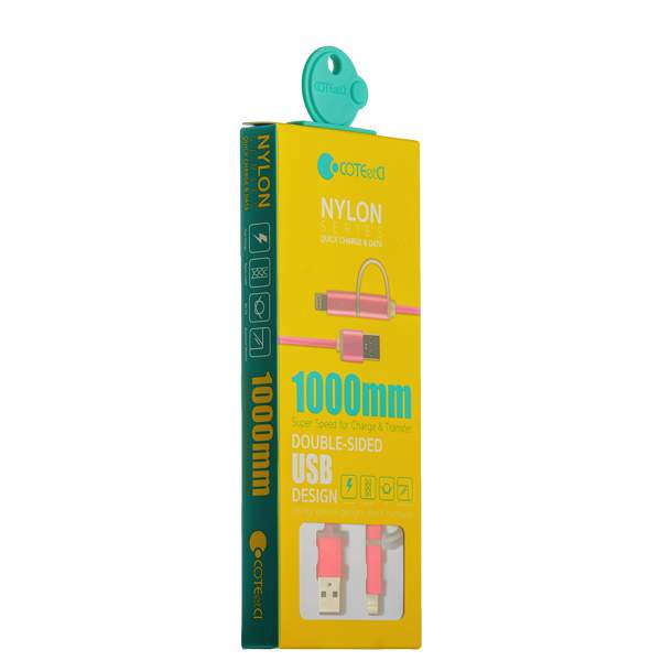 USB дата-кабель COTECi M9 NYLON series 2в1 Lightning+MicroUsb cable CS2112-MR (1.0 м) красный