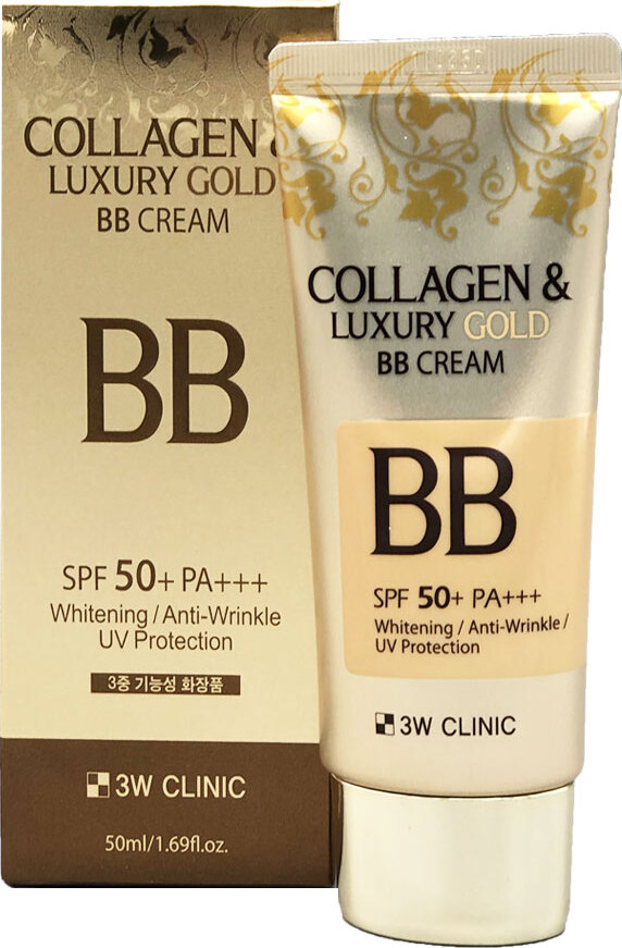 3W CLINIC Collagen & Luxury Gold BB Cream Whitening SPF50+ PA Крем с коллагеном и коллоидным золотом