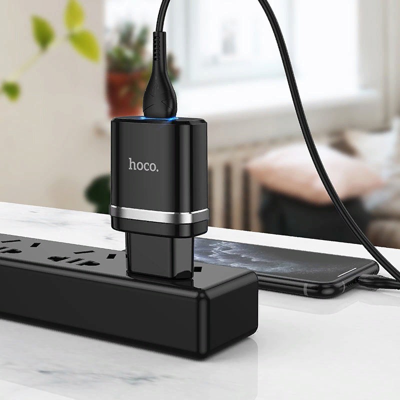 Адаптер питания Hoco N1 Ardent single port charger с кабелем Lightning (USB: 5V max 2.4A) Черный