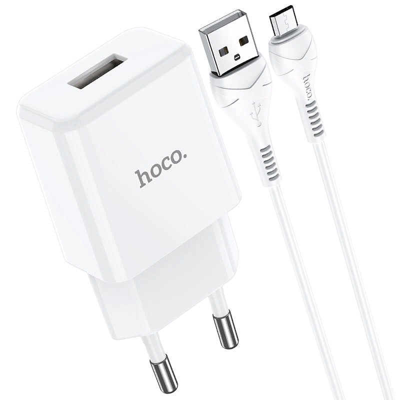 Адаптер питания Hoco N9 Especial single port charger с кабелем MicroUSB (USB: 5V max 2.1A) Белый