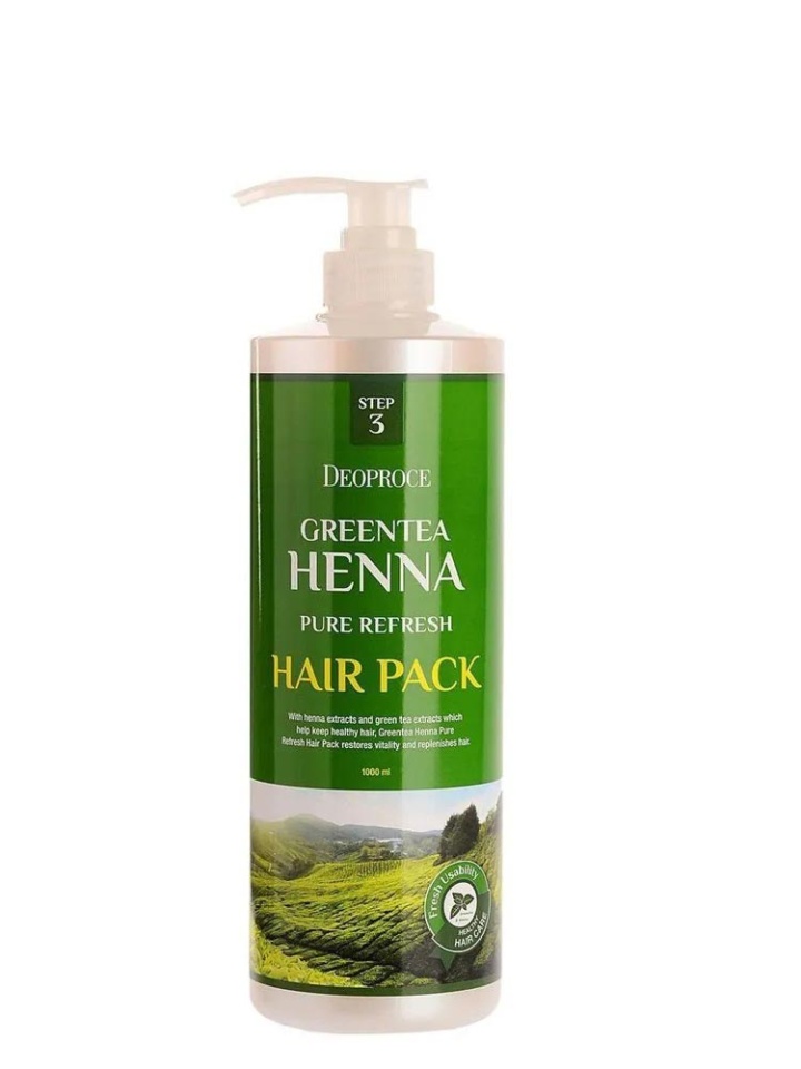 DEOPROCE GREENTEA HENNA PURE REFRESH HAIR PACK Восстанавливающая маска для волос с экстрактом зелёного чая и хной