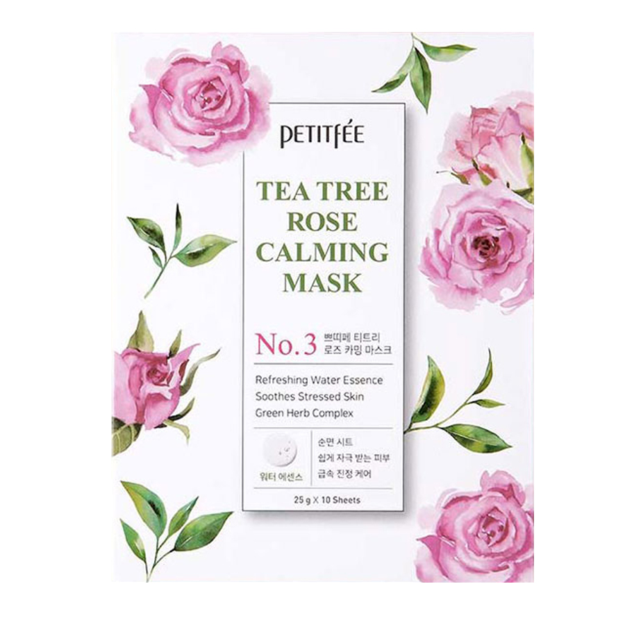 Petitfee Tea Tree Rose Calming Mask Успокаивающая маска для лица с экстрактом чайного дерева и розы