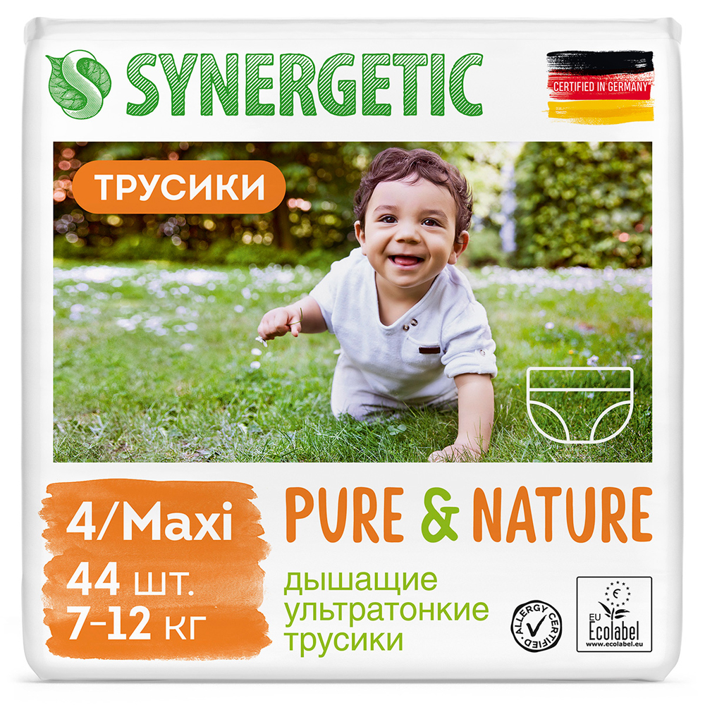 Подгузники-трусики детские "Pure&Nature", дышащие, размер 4/maxi, 7-12 кг Synergetic 1430 г 44 шт