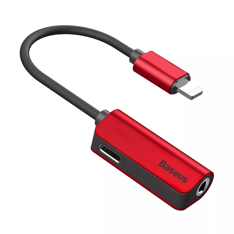 Аудио-переходник Baseus L32 IP Male to 3.5 mm and Lightning Female Adapter (с разъемом для зарядки) Красный