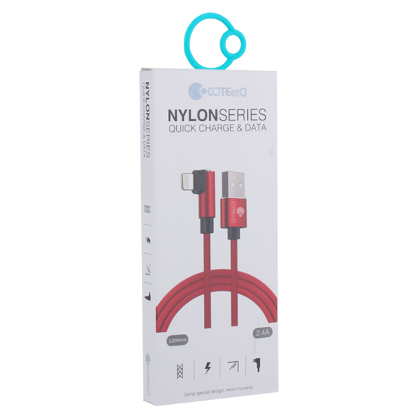 USB дата-кабель COTECi M47 L NYLON series Lightning cable QUICK CHARGE CS2161-RD (1.2 м) 2.4А Красный