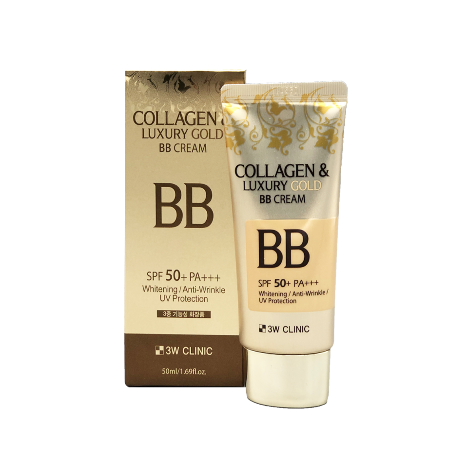 3W CLINIC Collagen & Luxury Gold BB Cream Whitening SPF50+ PA Крем с коллагеном и коллоидным золотом