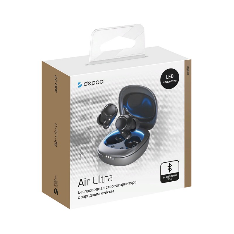 Bluetooth-гарнитура Deppa Air Ultra TWS BT 5.1 (D-44172) с зарядным устройством 500 мАч Графитовый