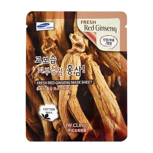 3W CLINIC Fresh Red Ginseng Mask Sheet Тканевая маска для лица с экстрактом корня красного женьшеня