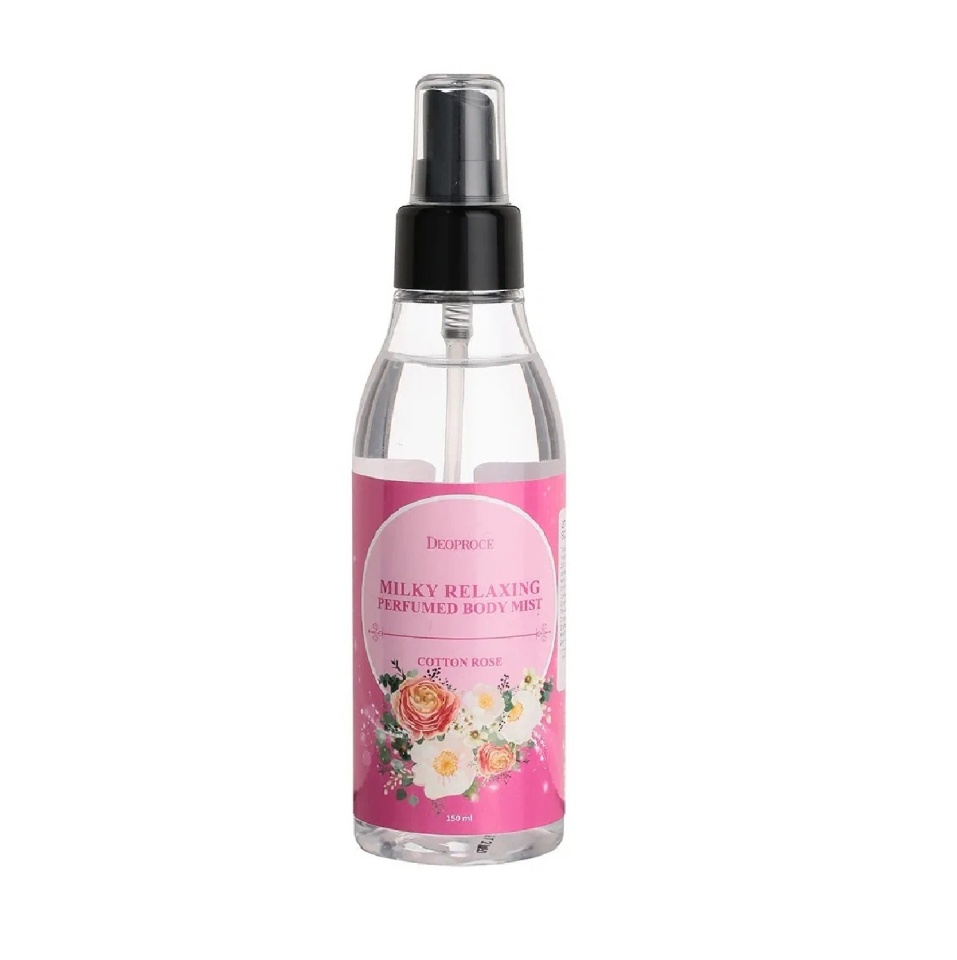 DEOPROCE MILKY RELAXING PERFUMED BODY MIST COTTON ROSE Успокаивающий парфюмированный мист для тела с ароматом хлопка и розы