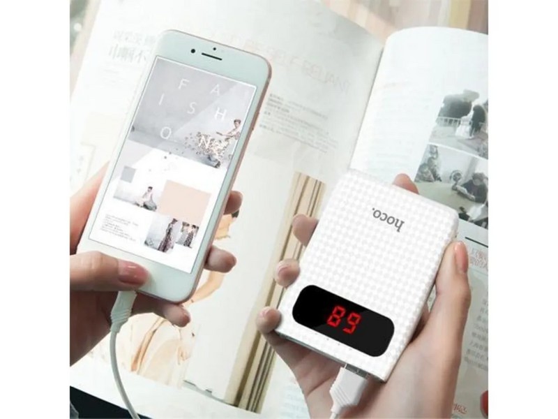 Аккумулятор внешний универсальный Hoco B20-10000 mAh Mige Power Bank (2USB: 5V-2.1A) White Белый