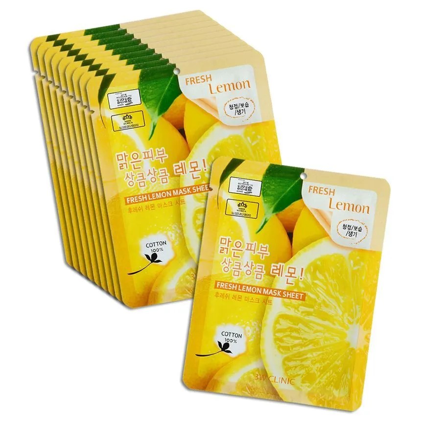 3W Clinic Маска тканевая для лица лимон - Fresh lemon mask sheet, 10 шт по 23 мл