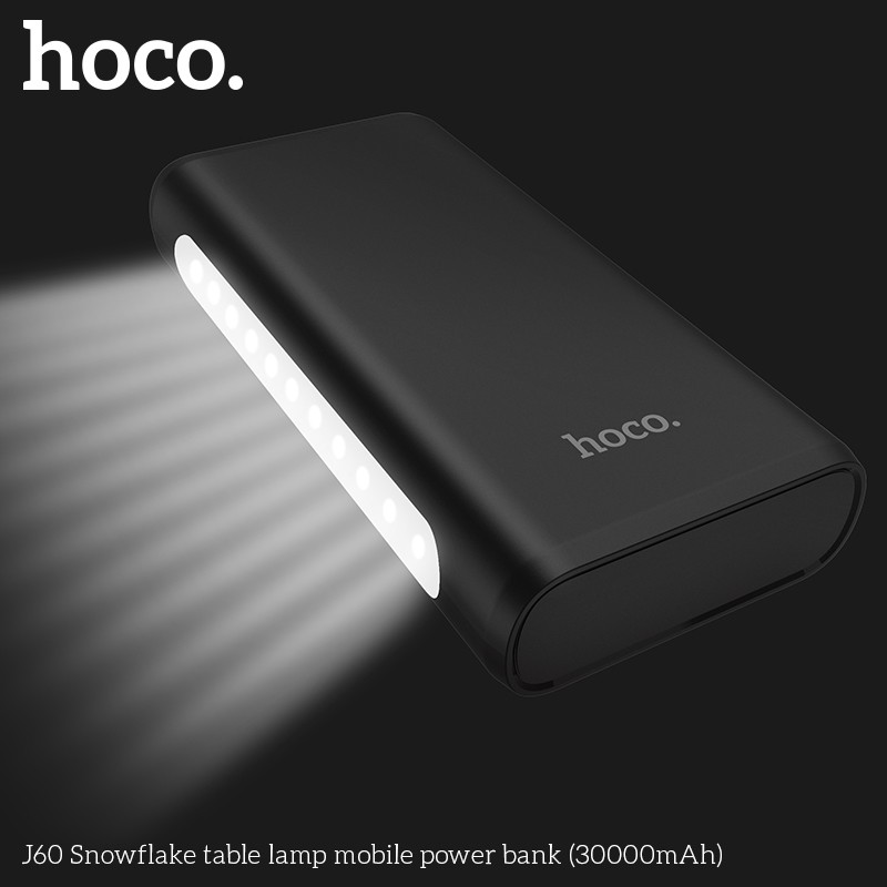 Аккумулятор внешний универсальный Hoco J60 30000 mAh Snowflake table lamp mobile power bank (4USB:5V-2.0A Max) Черный