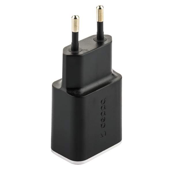 Адаптер питания Deppa Wall charger 2.4А D-11382, дата-кабель Type-C 1.2m (2USB: 5V 2.4A) Черный