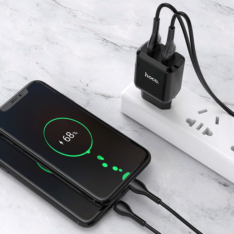 Адаптер питания Hoco N7 Speedy dual port charger с кабелем MicroUSB (2USB: 5V max 2.1A) Черный