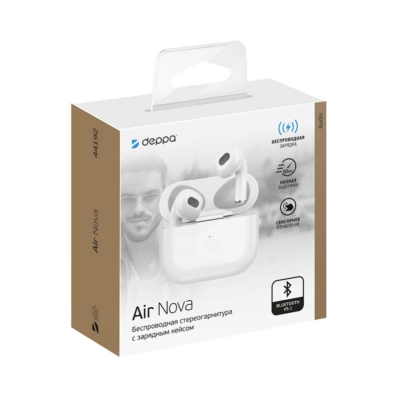 Bluetooth-гарнитура Deppa Air Nova TWS BT 5.1 (D-44192) с зарядным устройством 300 мАч Белый