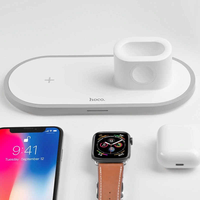 Беспроводное зарядное устройство Hoco CW21 для Apple iPhone/ Watch (1-4ser)/ Air Pods 3в1 Wireless Charger 10W Белый