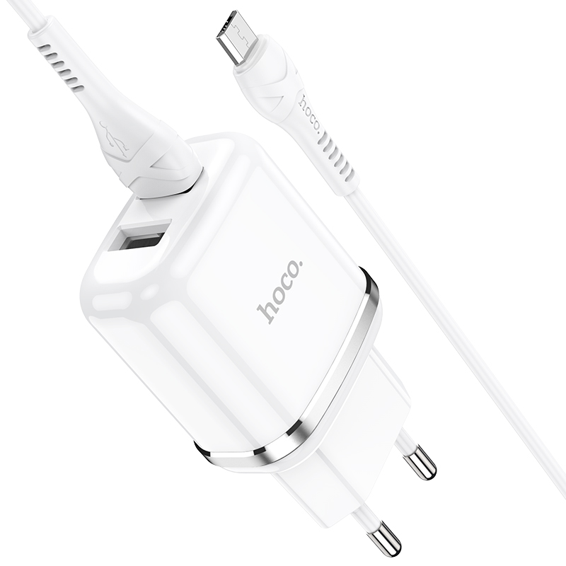 Адаптер питания Hoco N4 Aspiring dual port charger с кабелем MicroUSB (2USB: 5V max 2.4A) Белый