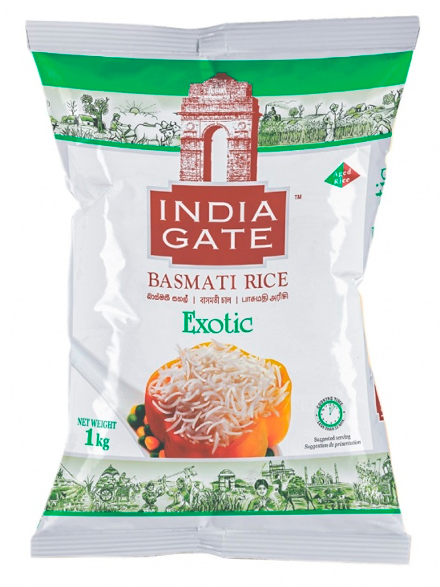 INDIA GATE Еxotic indian basmati white rice Индийский белый рис Басмати экзотик 1кг