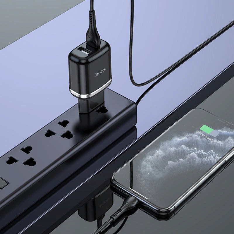 Адаптер питания Hoco N4 Aspiring dual port charger с кабелем Lightning (2USB: 5V max 2.4A) Черный