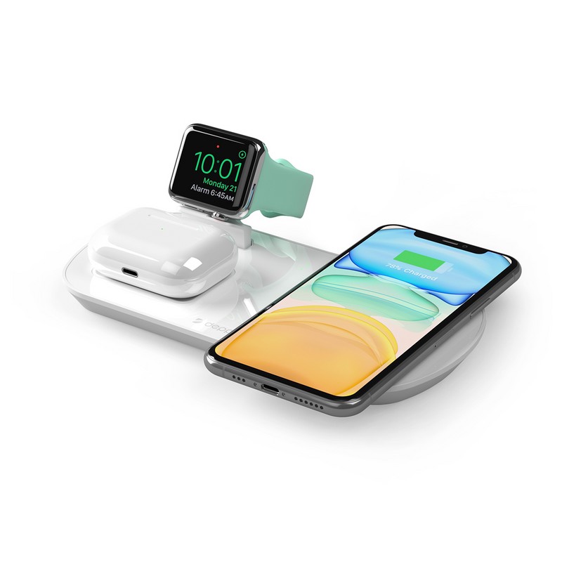 Беспроводное зарядное устройство Deppa 3в1 (D-24010) для Apple iPhone/ Watch (1-5ser)/ Air Pods 17.5W Белый